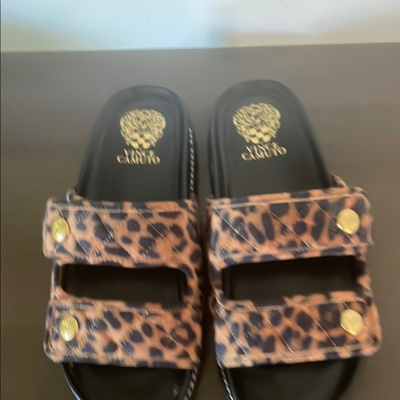 Vince Camuto Animal Print Slides with Gold Accents - Picture 1 of 4